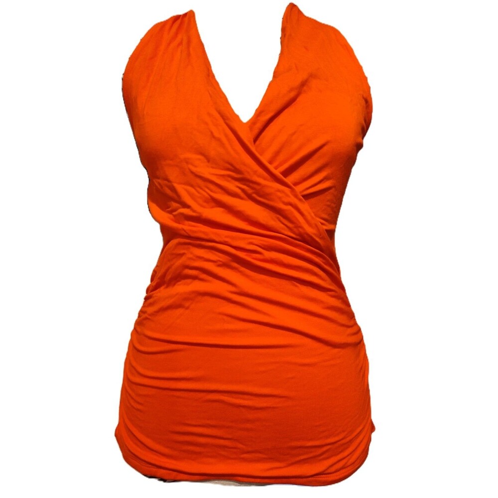 Sexy New Venus Tropical Orange Stretch Wrap Halter top with Rouched Sides Size S